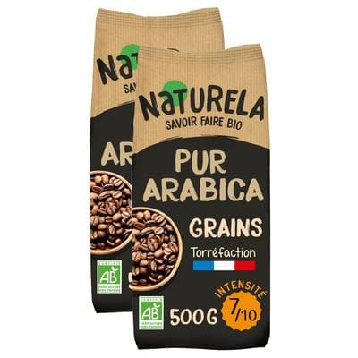 Naturela Café en Grains Pur Arabica Bio, Lot de 2x500g