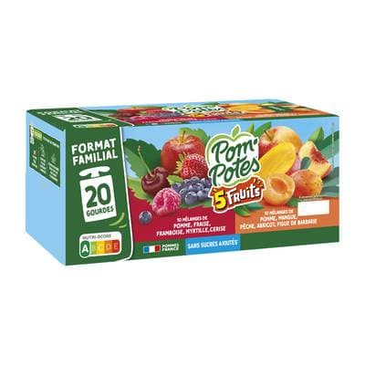 Pom Potes Compotes 5 fruits sans sucre 20X90G, 20x90g