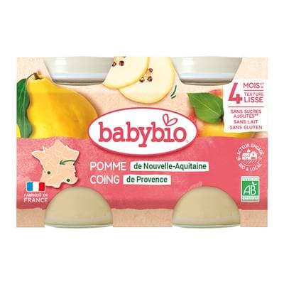 Babybio Pommes d'Aquitaine et Coing bio Pot Bébé Dès 4 mois, 2x130g