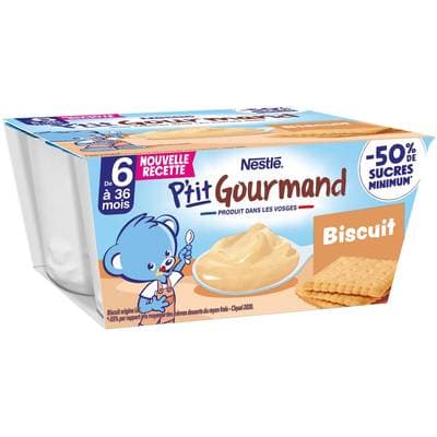 Nestlé - P'tit Gourmand Dessert Lacté Biscuit Coupelle Bébé Dès 6 mois, 4x100g
