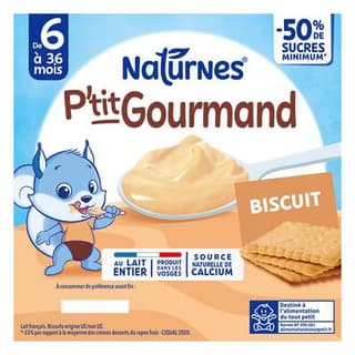 Naturnes® - P'tit Gourmand Dessert Lacté Biscuit Coupelle Bébé Dès 6 mois, 4x100g
