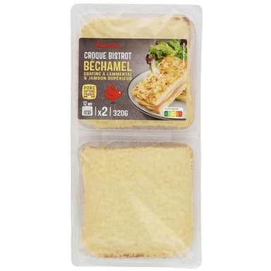 Auchan Croque Monsieur Béchamel Gratiné à l'Emmental et Jambon Supérieur, 2x160g