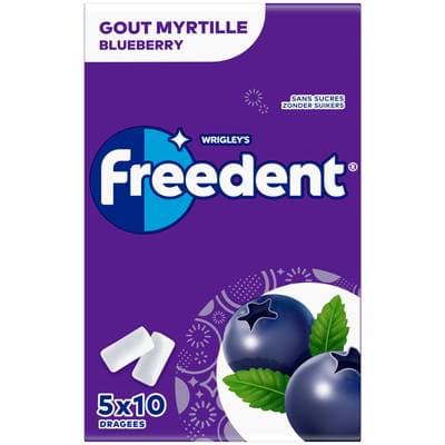 Freedent Chewing gum Myrtille, 5 x 10 dragées