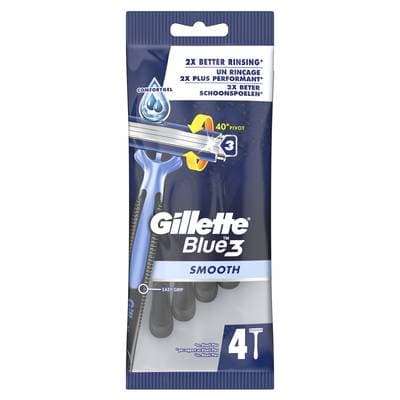 Gillette Rasoir Jetable Rasoirs Jetables Blue3 Smooth, Lot de 4 rasoirs