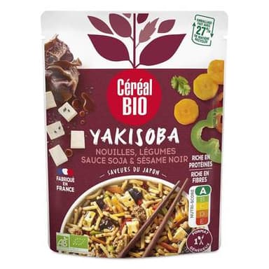 Céréal Bio Yakisoba - Nouilles, Légumes, Sauce Soja et Sésame Noir Bio, 240g