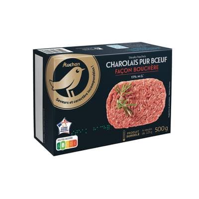 Auchan Collection Steak haché pur boeuf façon bouchère 15%mg, 4x125g