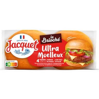 Jacquet Pain Burger Le Brioché Ultra Moelleux, 4 buns - 250g