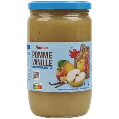 Auchan Compote pomme vanille sans sucres ajoutés en bocal, 710g