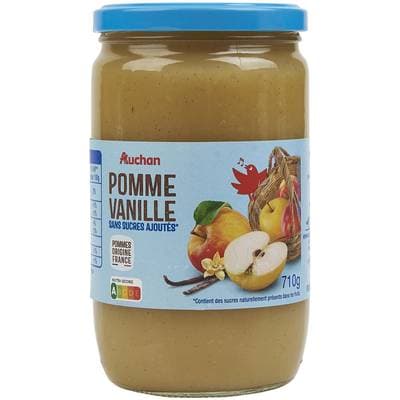 Auchan Compote pomme vanille sans sucres ajoutés en bocal, 710g