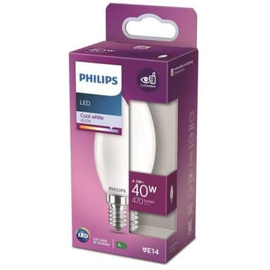 Philips Ampoule E14- 4,3W LED Flamme Dépolie Blanc Froid, E14  40W