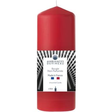 Ambiances Devineau Bougie cylindrique non parfumée Rouge, 17 cm