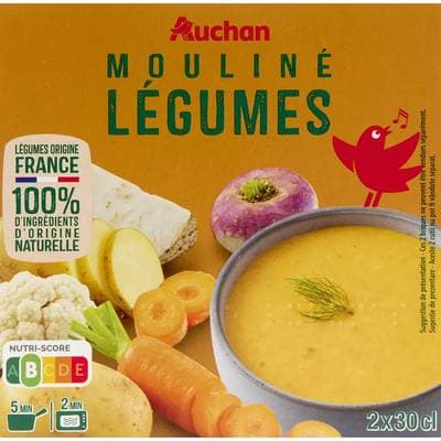 Auchan Mouliné de Légumes Soupe liquide en brique individuelle, 2x30cl
