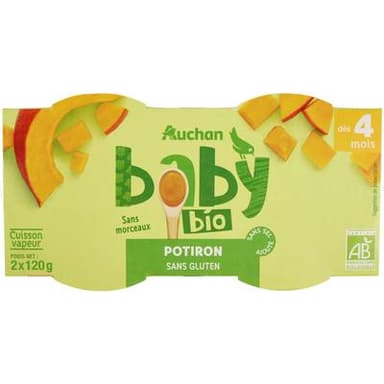 Auchan Baby Bio Purée de potiron bio Bol bébé dès 4 mois, 2x120g