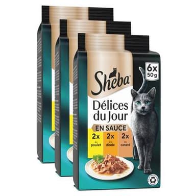 Sheba - Délices du Jour Sachets en Sauce Volaille pour chat, Lot de 3 - 6x50g