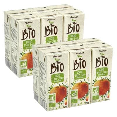 Auchan BIO Pur jus de pommes bio, Lot de 2 - 6x20cl