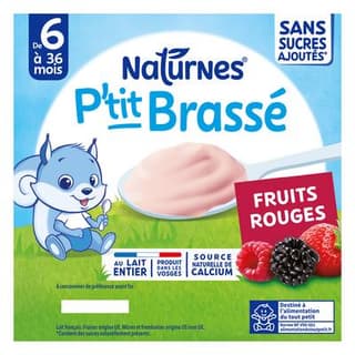 Naturnes® - P'tit Brassé Dessert Lacté Fruits Rouges Coupelle Bébé Dès 6 Mois, 4x90g