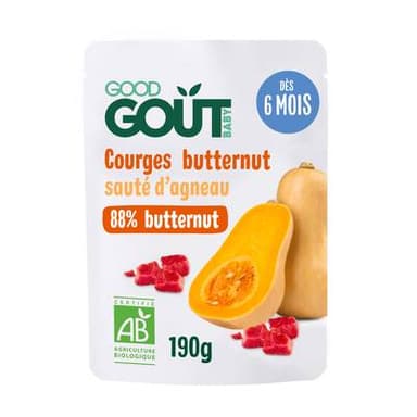 Good Goût Courges Butternut Sauté d'Agneau Bio Sachet Bébé Dès 6 mois, 190g