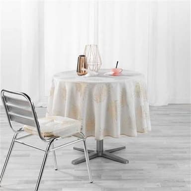 Douceur D Interieur Nappe ronde polyester imprimeé metallisé Sunny gold, 180 cm