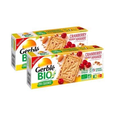 Gerblé Bio 12 Sablés Amande Cranberry Bio -39% de sucres en moins, Lot de 2x132g