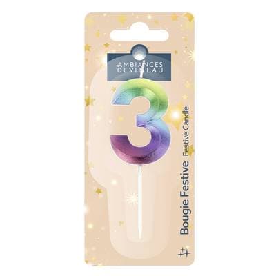Ambiances Devineau Bougie anniversaire chiffre 3 multicolore, 1 bougie