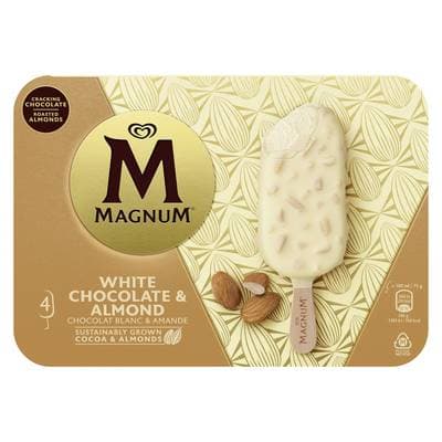 Magnum Chocolat Blanc Amande, 4 bâtonnets - 300g