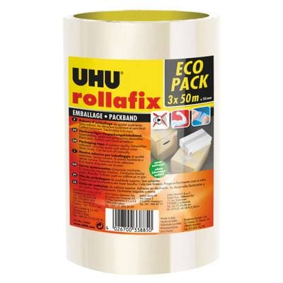 Uhu 3 rubans d'emballage transparents, Dimension 50m x 50mm