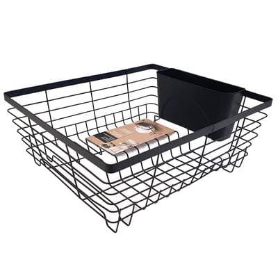 Arvix Egouttoir vaisselle en métal noir avec porte couvert, 35,5 x 30,5 x 13,5 cm