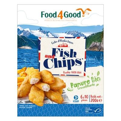 Food4Good Fish&Chips au Colin d'Alaska MSC et à la panure BIO, 200g
