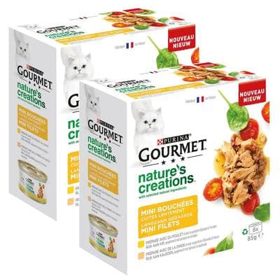 Purina - Gourmet Nature's Creation Boites Mini Bouchées Coffret de Volaille 2 Variétés pour chat, Lot de 2 - 8x85g