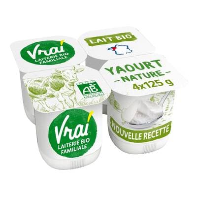 Vrai Yaourt nature Bio, 4x125g