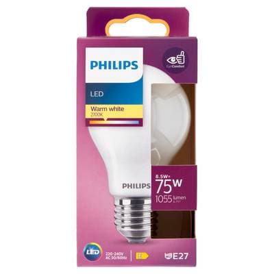 Philips Ampoule E27-8,5W LED Classique Dépolie Blanc Chaud, E27  75W