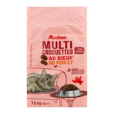 Auchan Croquettes boeuf et poulet pour chat stérilisé, 7,5kg