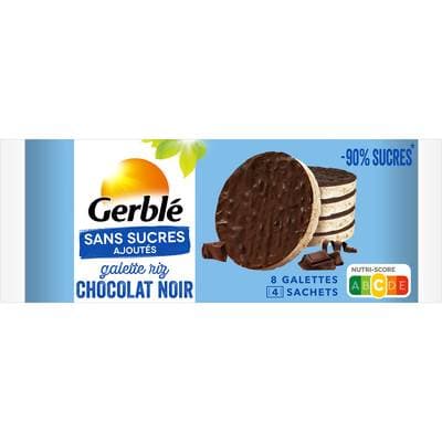 Gerblé Sans Sucres Ajoutés 8 Galettes de riz chocolat noir -90% de sucres en moins, 130g