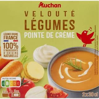 Auchan Velouté de Légumes et Pointe de Crème Soupe liquide en brique individuelle, 2x30cl