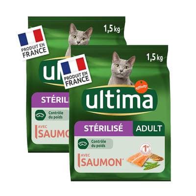 Affinity - Ultima Croquettes Saumon Contrôle du Poids pour chat adulte stérilisé, Lot de 2x1,5kg