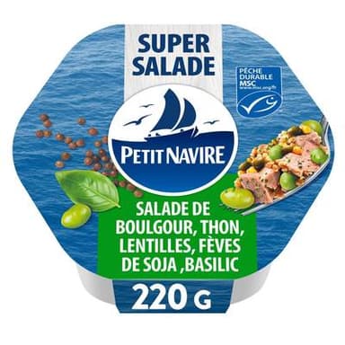 Petit Navire Salade de boulgour, thon MSC, lentilles, fèves de soja et basilic, 220g