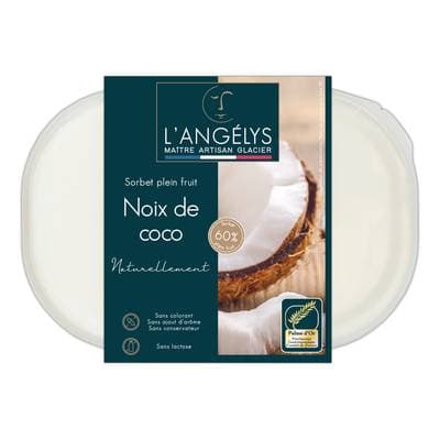 L'Angelys Sorbet artisanal plein fruit,  60% noix de coco, 500g