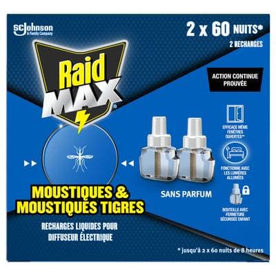 Raid Max Anti-Moustiques Répulsif Recharge, 2 recharges