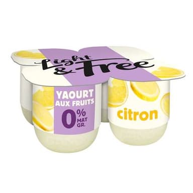Light&Free Yaourts Citron 0%mg, 4x125g
