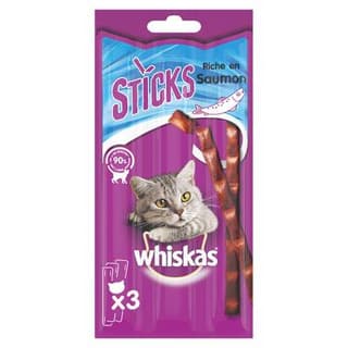 Whiskas Sticks Saumon - Friandise pour chat adulte, 3x6g