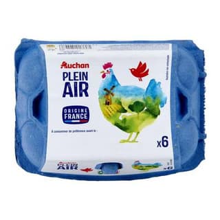 Auchan Oeufs de poules élevées en plein air, 6 Oeufs