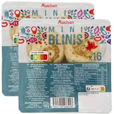 Auchan Mini Blinis Fins et Moelleux, Lot de 2x135g