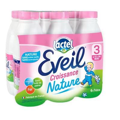 Lactel Eveil Lait de Croissance 3ème âge Nature Liquide Bébé Dès 10 mois, 6x1L