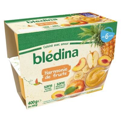 Blédina Harmonie de fruits Coupelle Bébé Dès 6 mois, 4x100g