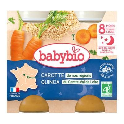 Babybio Mouliné de carotte des Landes et Quinoa Bio Pots Bébé dès 8 mois, 2x200g