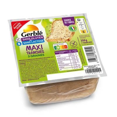 Gerblé Sans Gluten Sans Lactose - Pain de Mie Moelleux Maxi Tranches 3 graines Sans Gluten 
