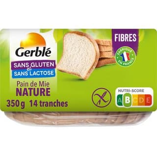Gerblé Sans Gluten Sans Lactose Pain de Mie Nature Tranché sans gluten et sans lactose, 350g