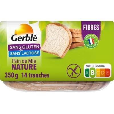 Gerblé Sans Gluten Sans Lactose Pain de Mie Nature Tranché sans gluten et sans lactose, 350g