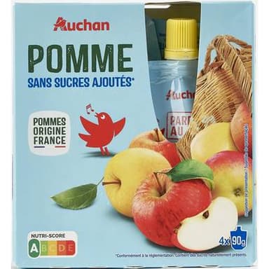 Auchan Gourdes purée de pomme nature sans sucres ajoutés, 4x90g