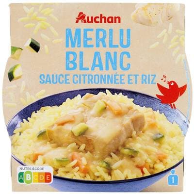 Auchan Merlu blanc sauce citronnée et riz, 300g